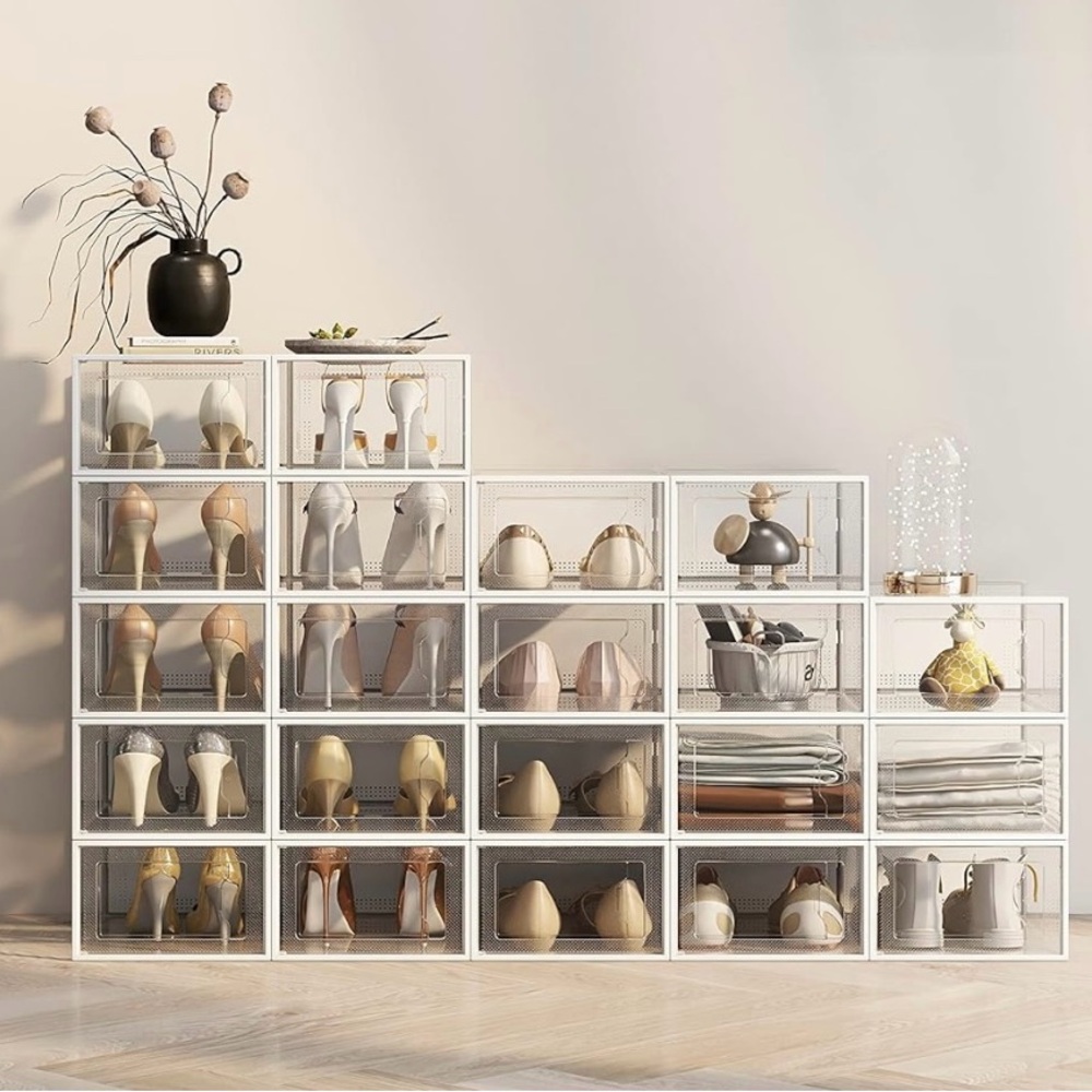 SEE SPRING Large 12 Pack Shoe Storage Box Clear Plastic Stackable Shoe Organizer
